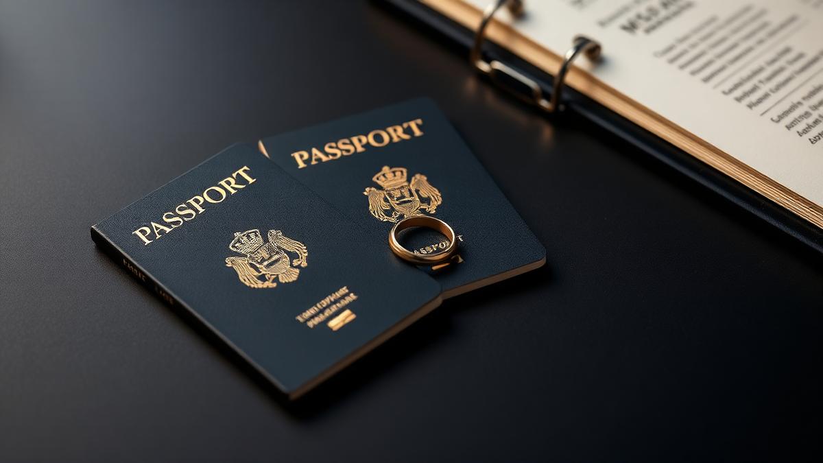 Two passports and a wedding band on a courtroom desk — NRI divorce in India explained