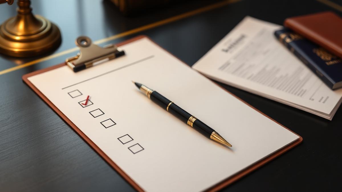 Checklist and pen beside a passport — evaluating NRI legal services in India