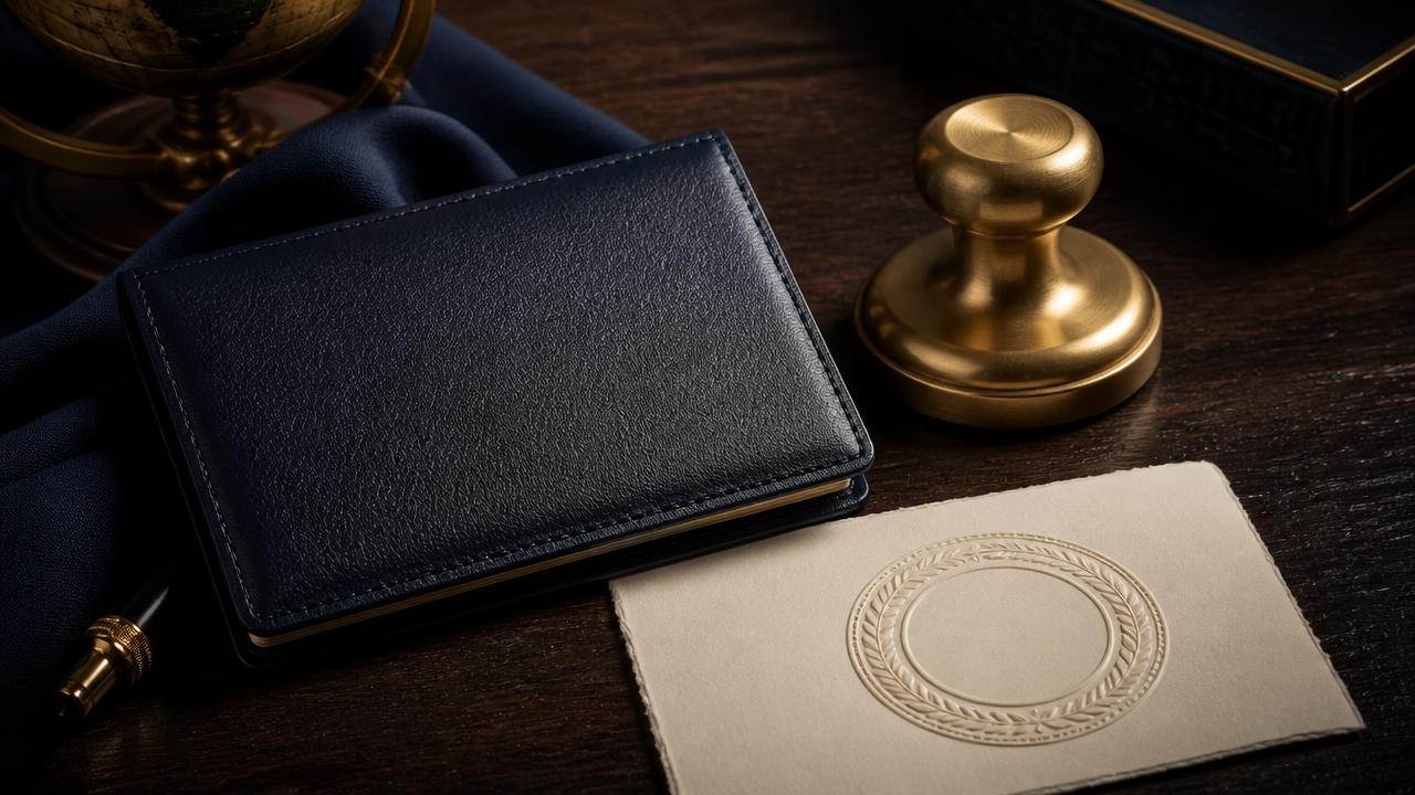 Bank passbook and brass paperweight on a navy desk — FEMA compliance and repatriation for NRIs