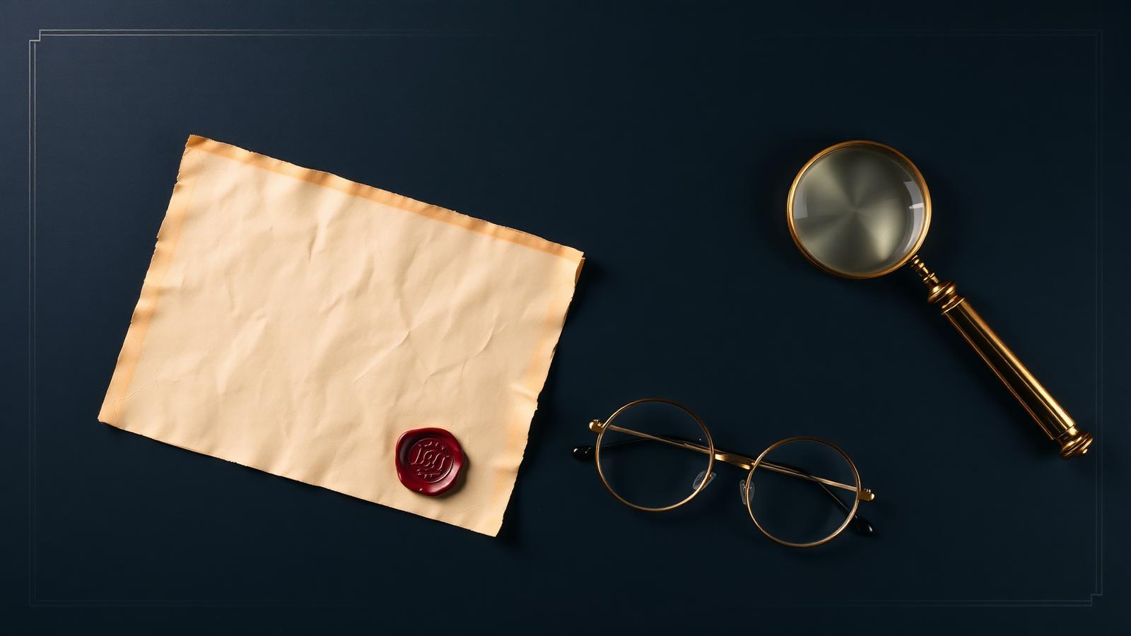 Aged parchment certificate with a red wax seal beside brass spectacles and a magnifier on navy — legal heir certificate vs succession certificate in India