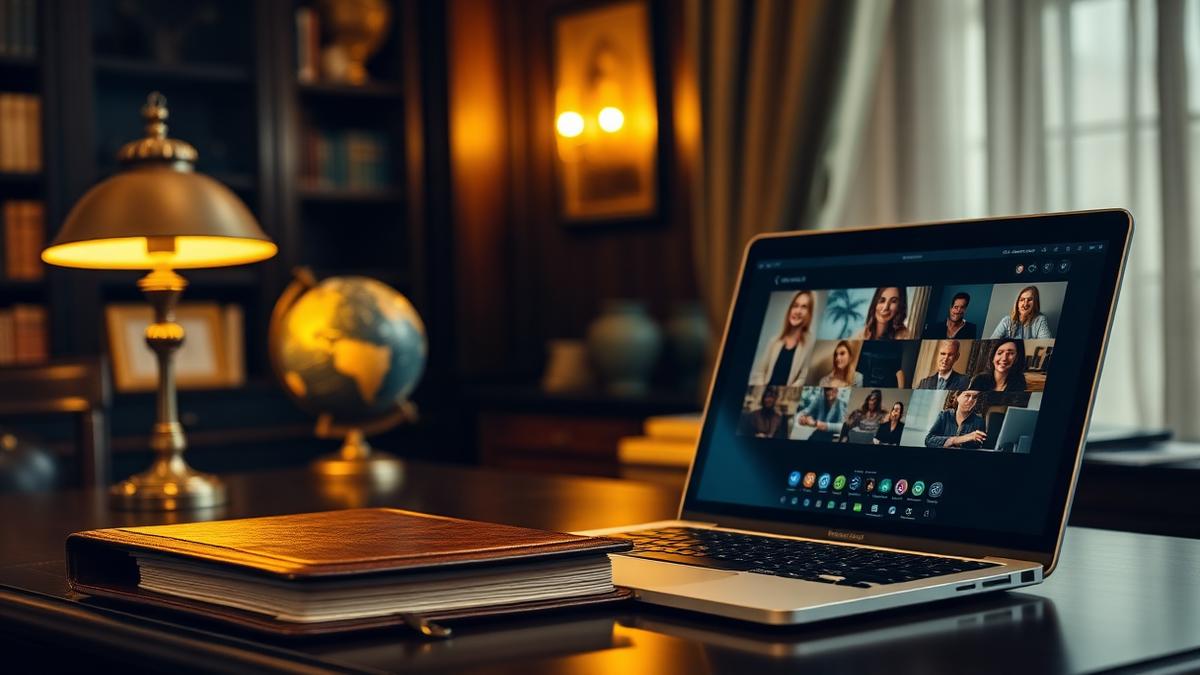 Leather folio, brass lamp, globe and laptop on a lawyer's desk — NRI legal services in India