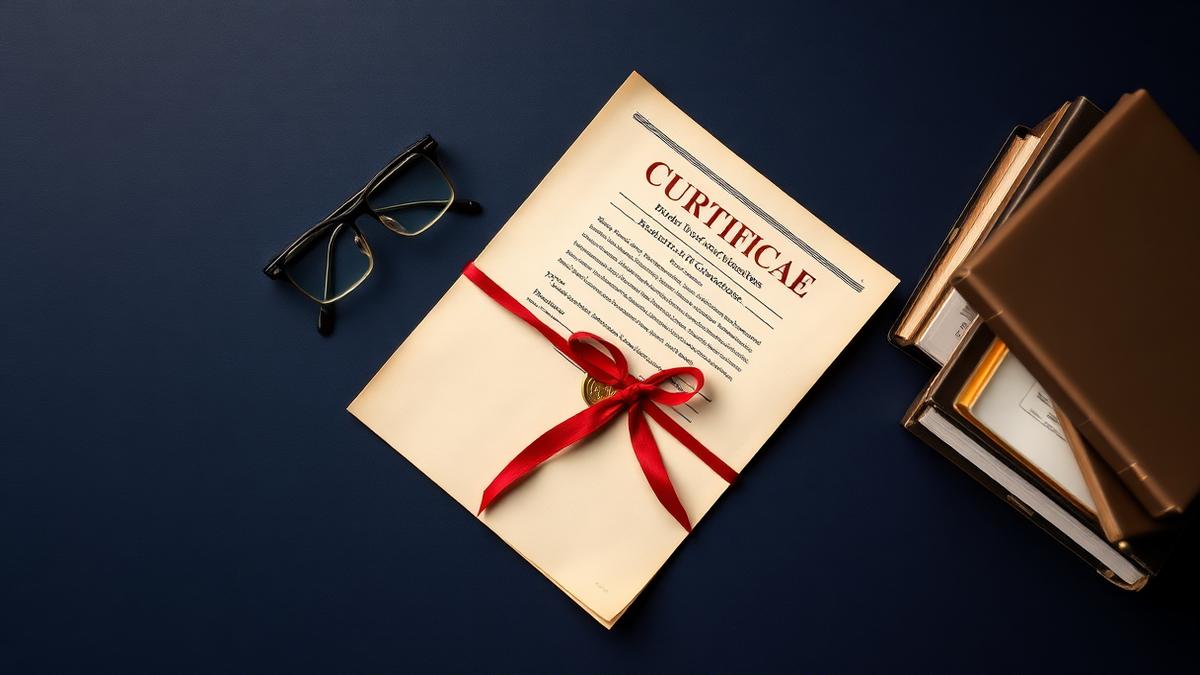 Court certificate tied with red ribbon, brass seal and registry ledgers on a navy surface — succession certificate in India